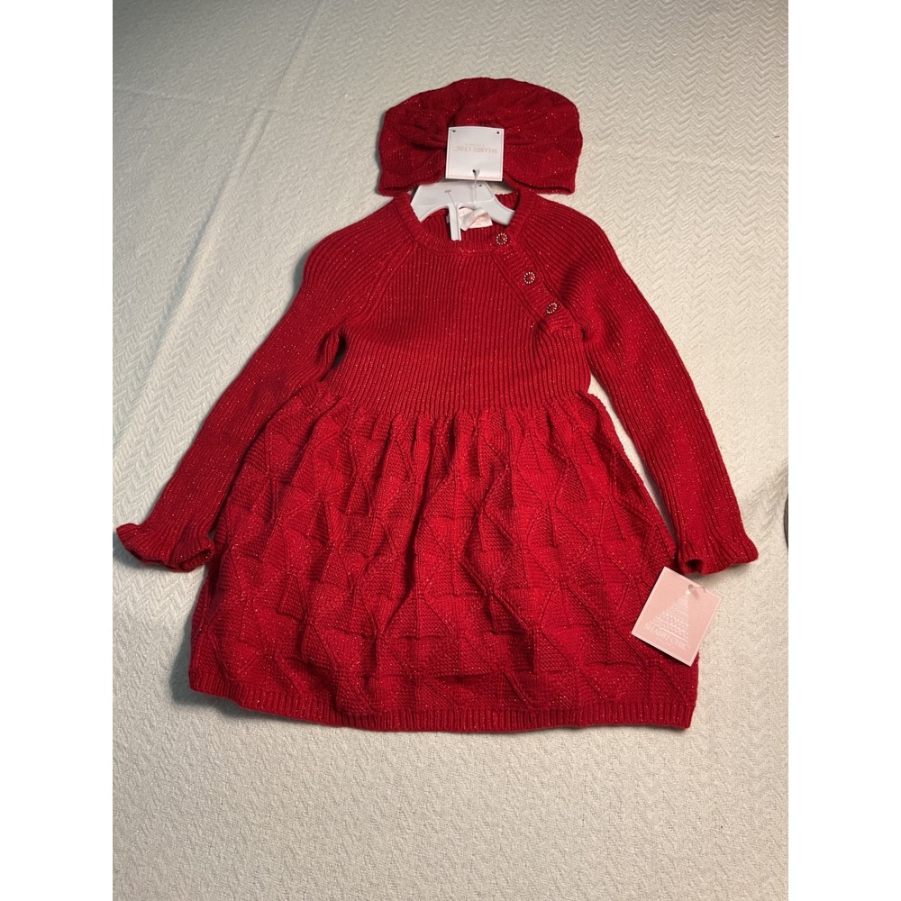 Shabby Chic Red‎ Knit Dress & Hat Set Girls Toddler Size 2T Sparkle Holiday